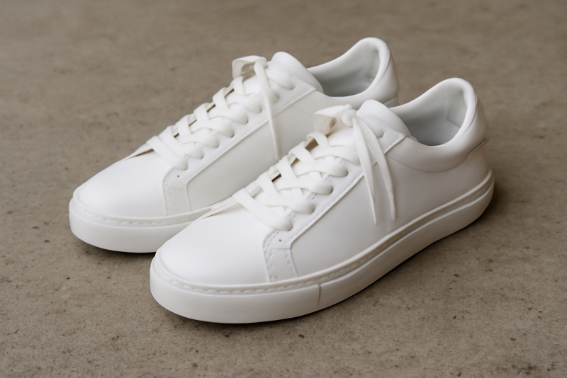 paire de baskets blanches posees sur beton
