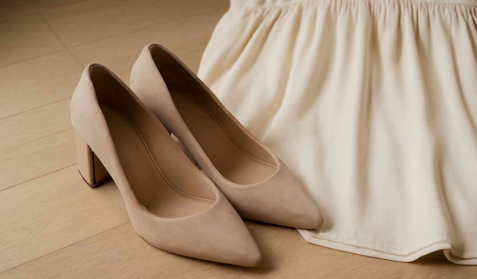 paire de chaussures posée à côté d'une robe