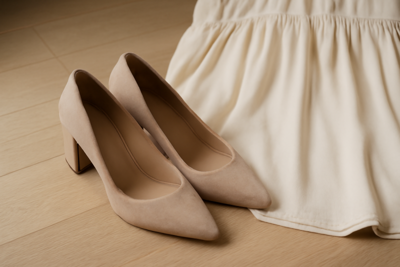 paire de chaussures posée à côté d'une robe