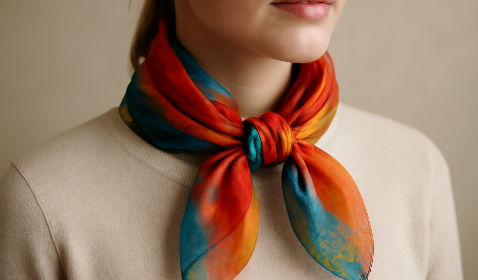 foulard colore noue autour cou