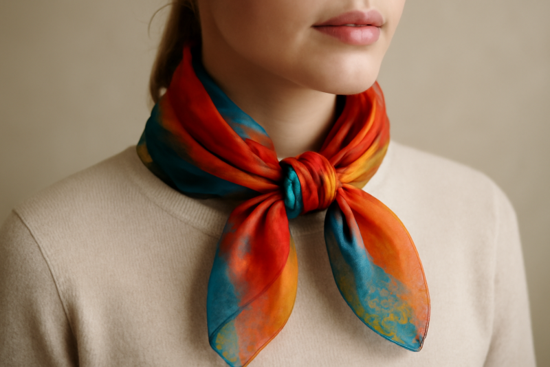 foulard colore noue autour cou