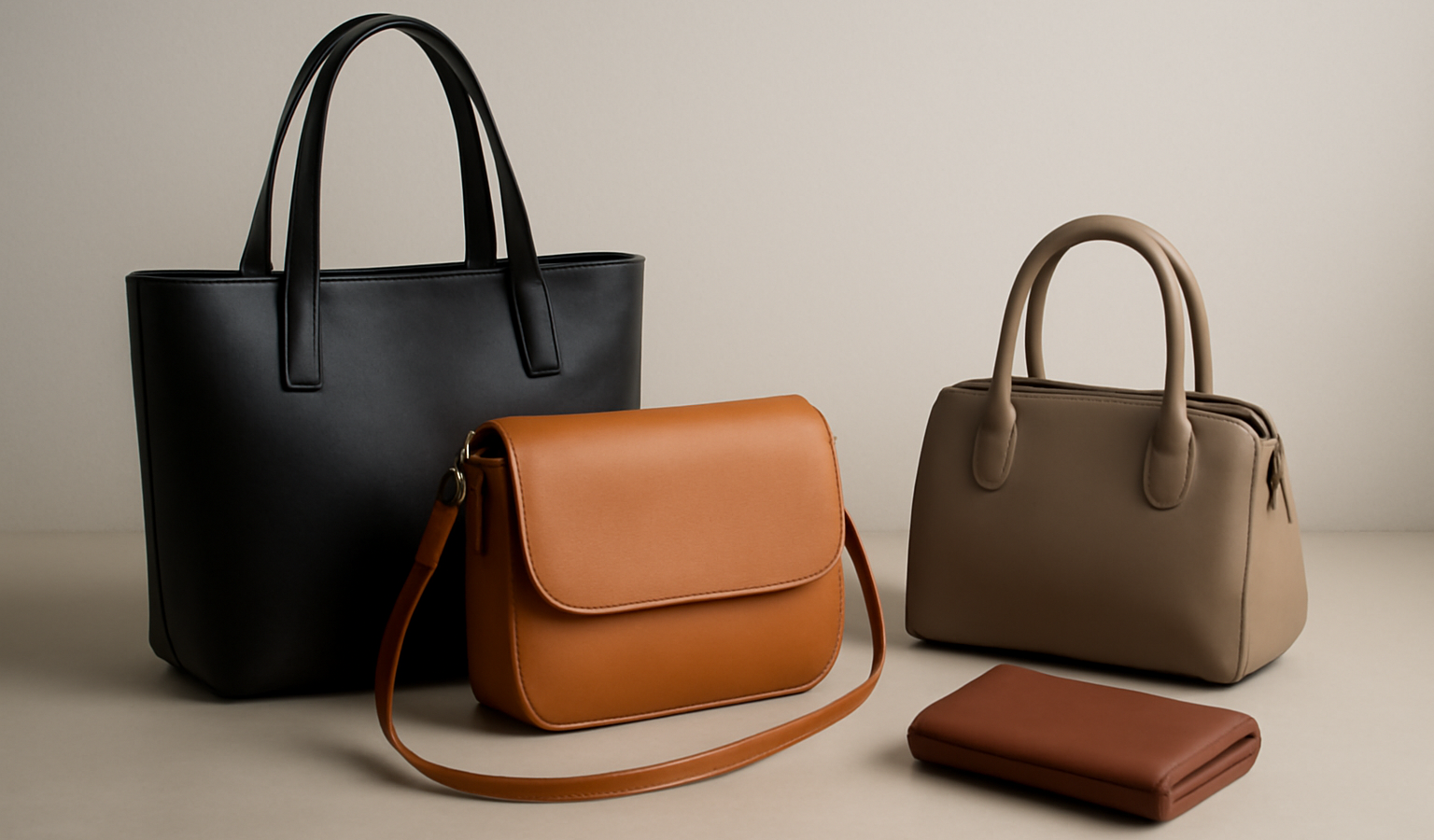 sacs et accessoires disposés sur table neutre