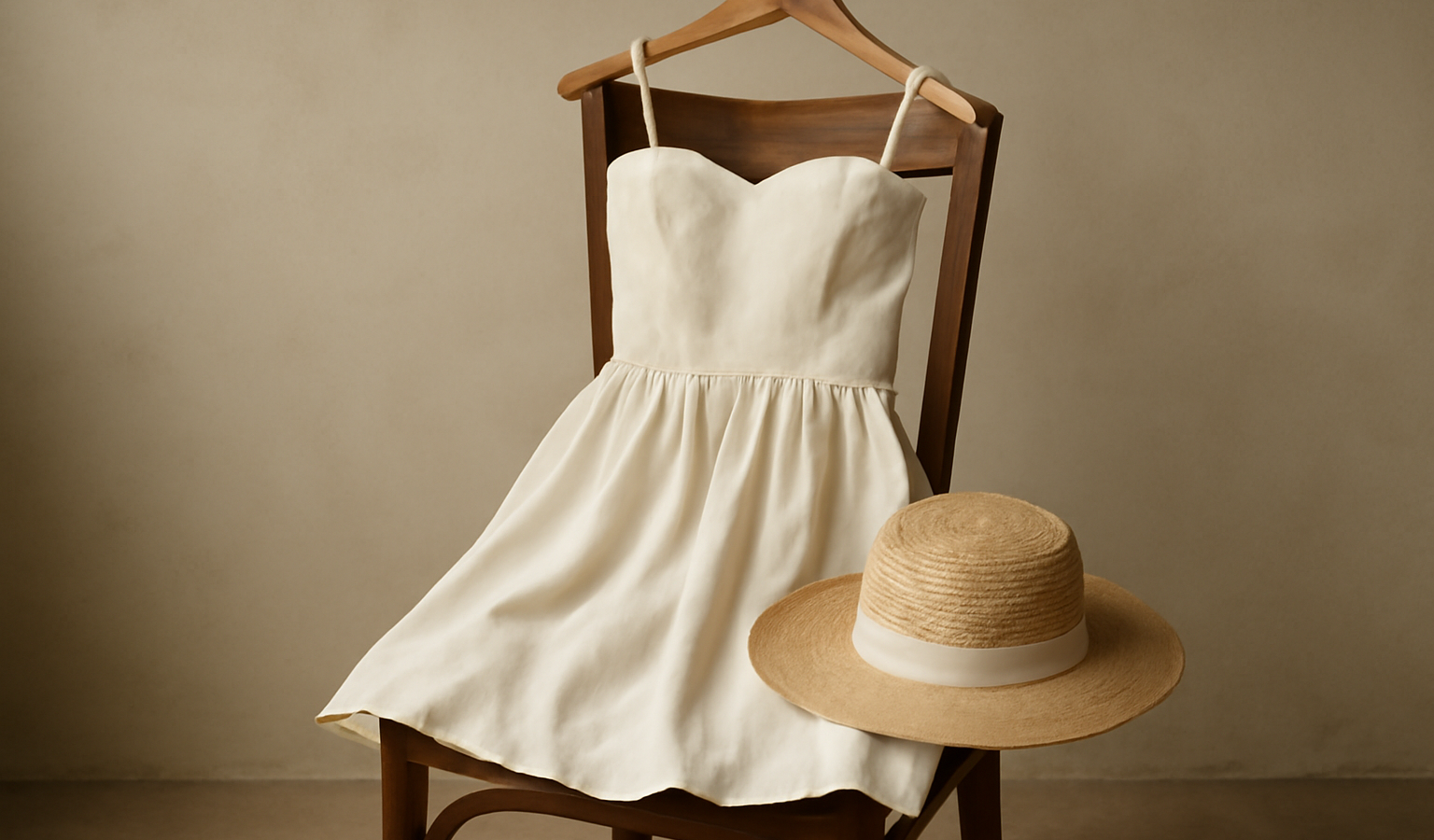 robe courte et chapeaux pose sur chaise