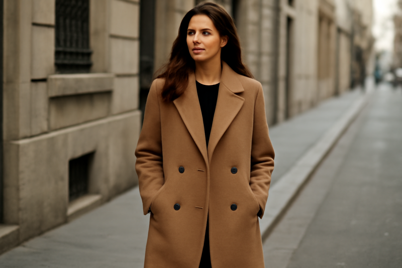 femme portant manteau long en rue