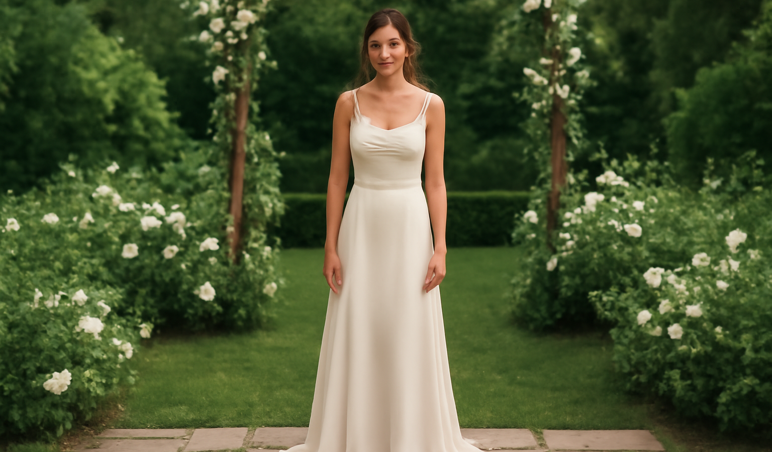 femme en robe dans jardin de cérémonie