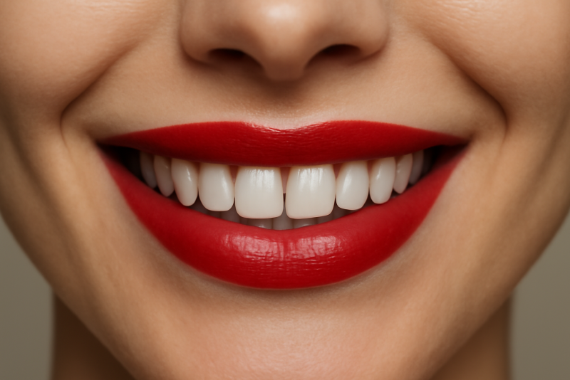 bouche souriante portant rouge a levres net