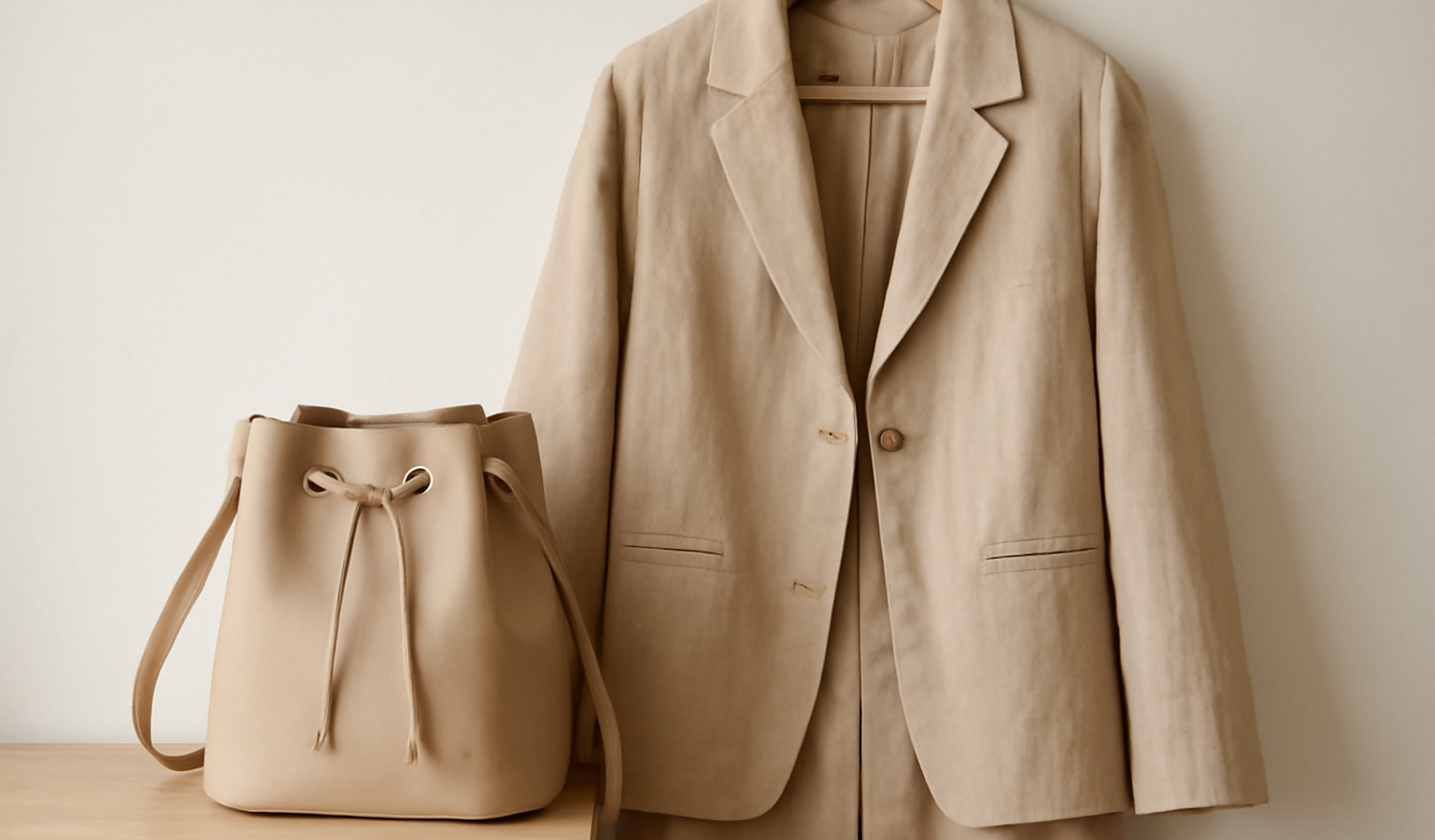 sac seau posé près d'une tenue coordonnée