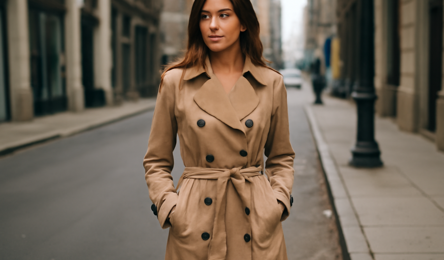 femme portant trench classique dans rue urbaine