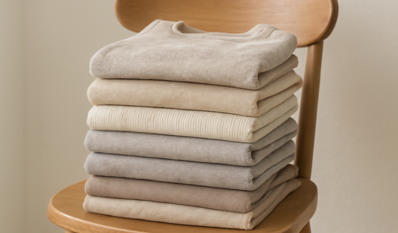 pile de vêtements neutres sur chaise
