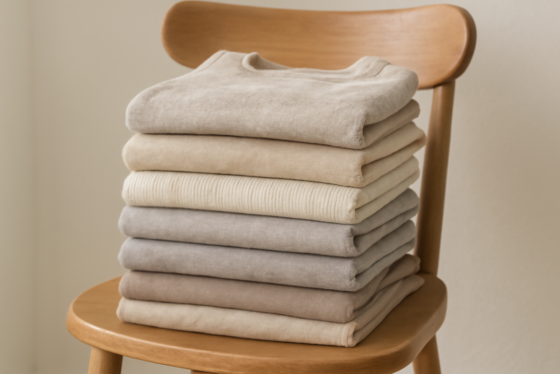 pile de vêtements neutres sur chaise