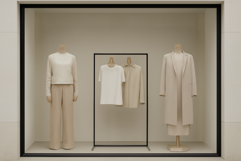 vitrine minimaliste avec vetements epures