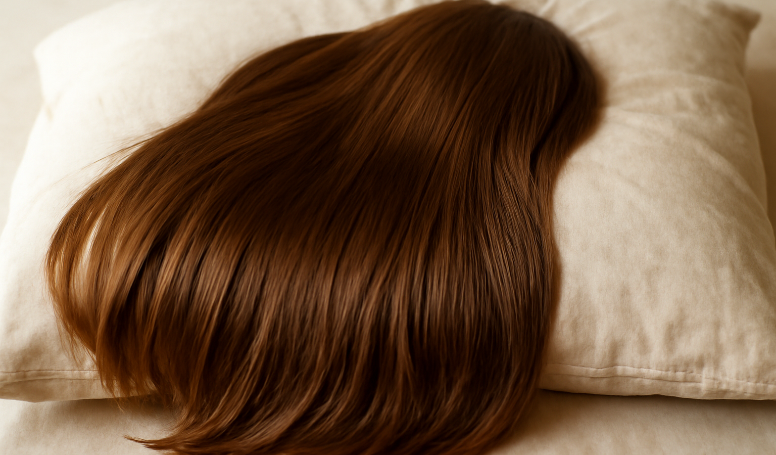 longs cheveux posés sur un coussin