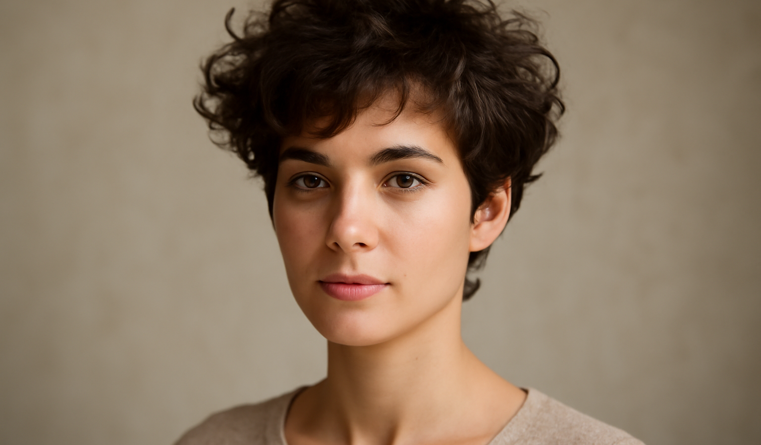 femme aux cheveux courts coiffés volumineux