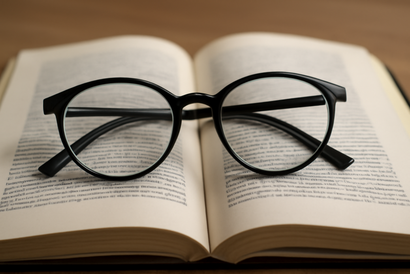 paire de lunettes posée sur livre ouvert