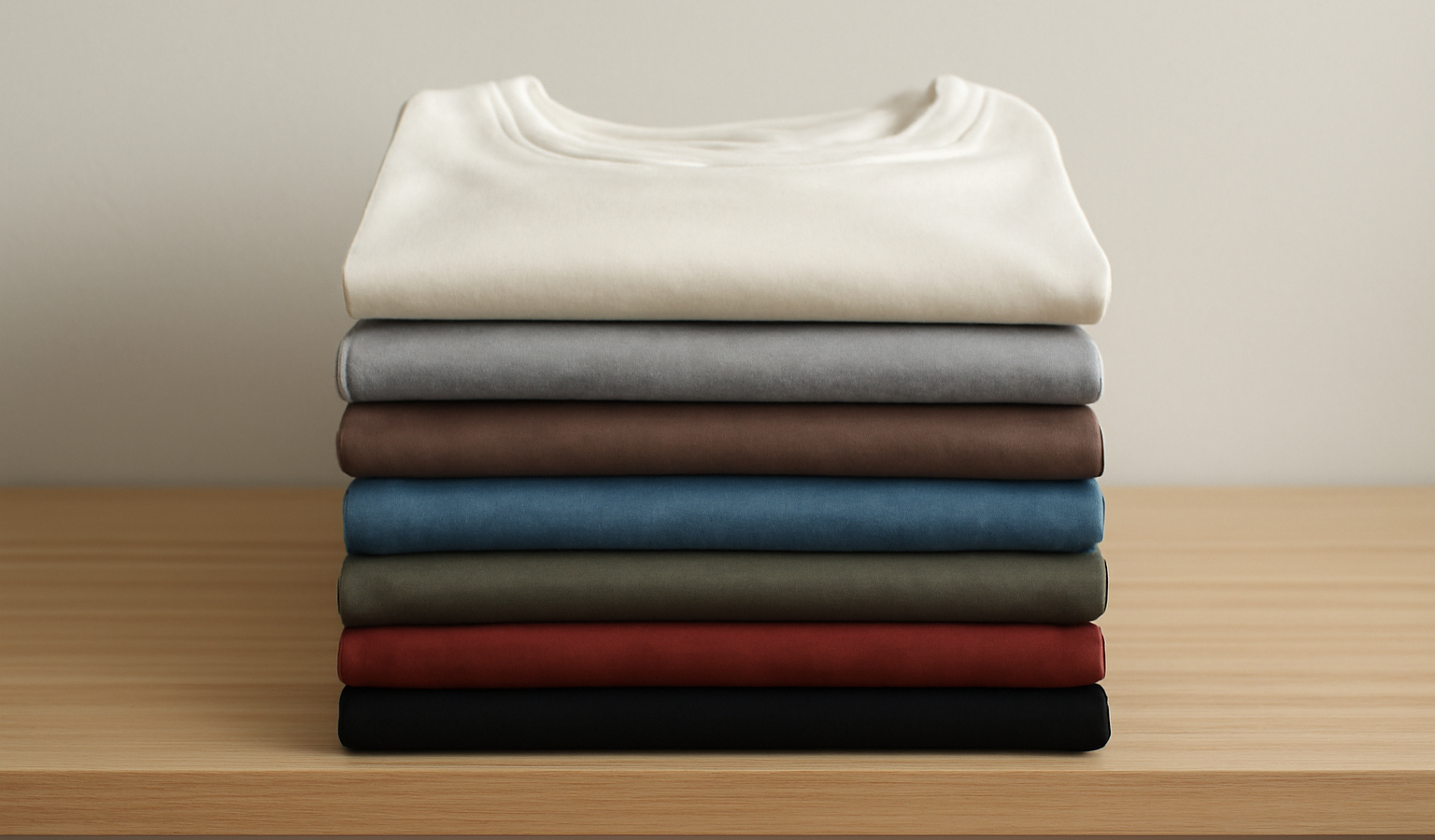 pile de t-shirts basiques plies sur etagere