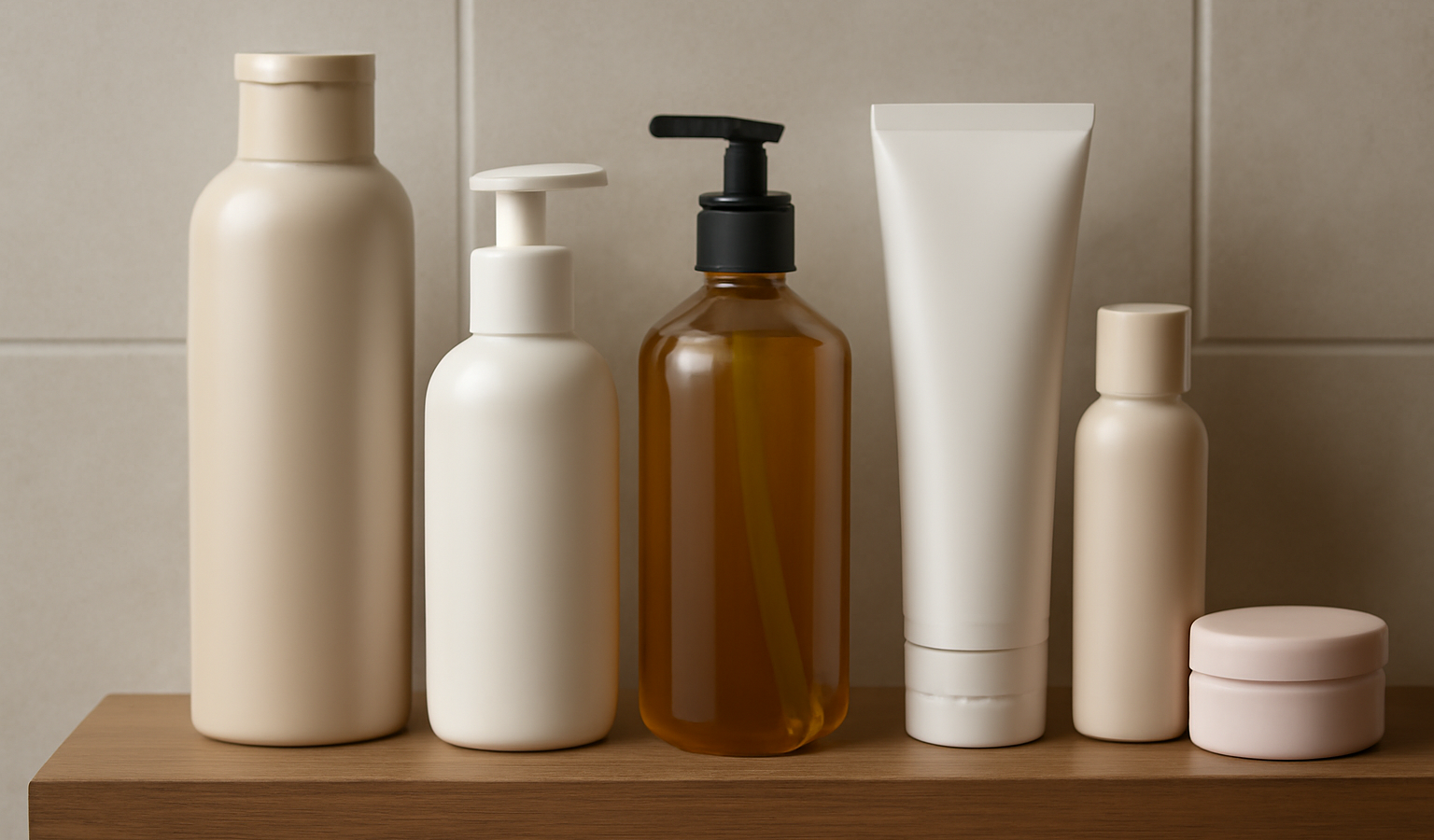 bouteilles de soin capillaire sur etagere