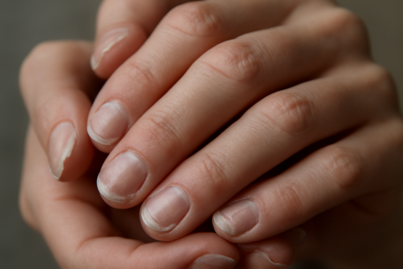 mains montrant ongles fragiles et cassants
