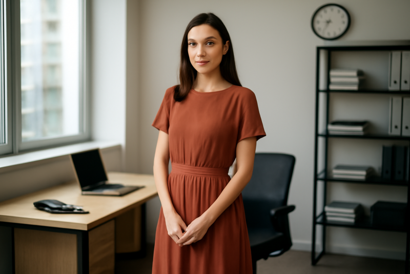 femme portant robe midi au bureau