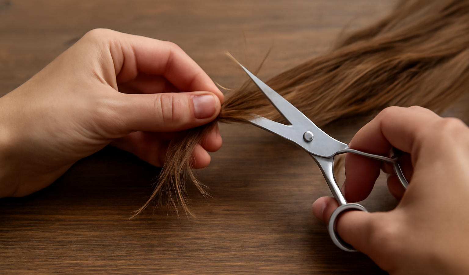 mains coupant pointes abimees sur table