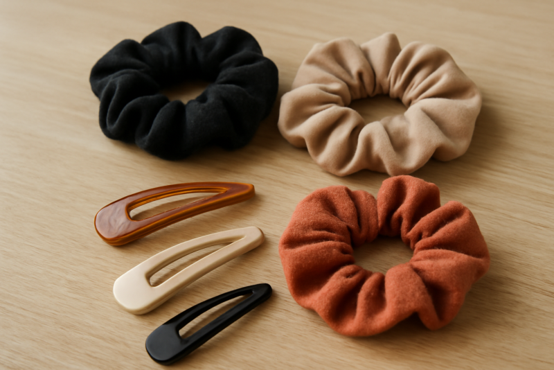 pinces et chouchous posés sur une table