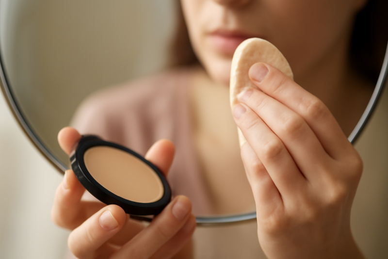 mains estompant maquillage près miroir