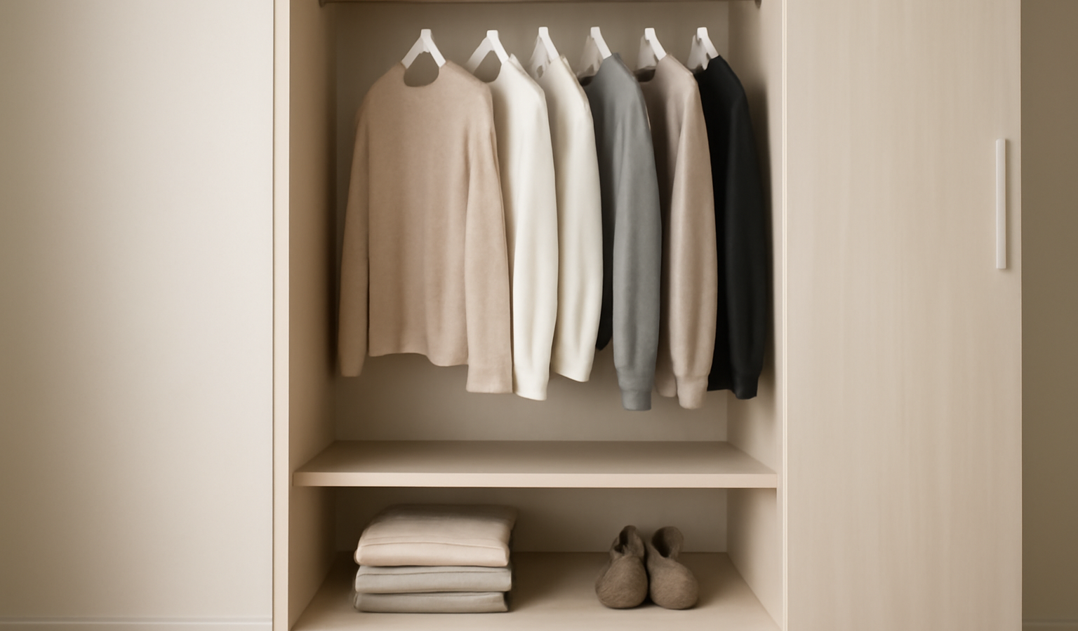 petite garde-robe minimaliste ouverte