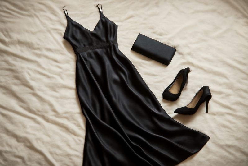 tenue de soirée posée sur lit
