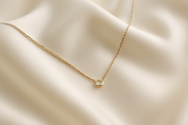 collier delicat pose sur tissu satin