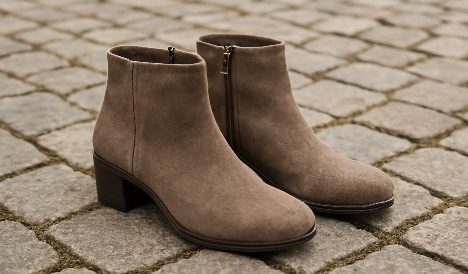 paire de bottines sur sol en pavés
