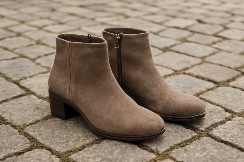paire de bottines sur sol en pavés