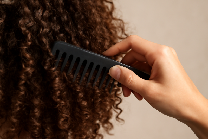 main démêlant boucles avec outil adapté