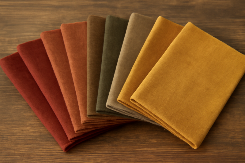 palette de tissus automne disposee sur table