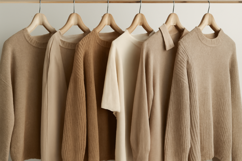palette vêtements tons camel et neutres