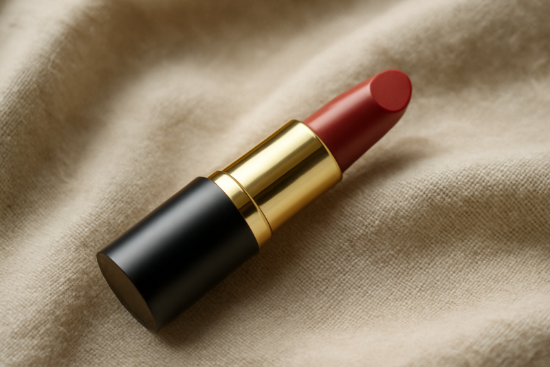tube de rouge à lèvres posé sur tissu