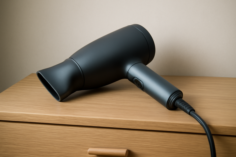 séche-cheveux moderne posé sur commode