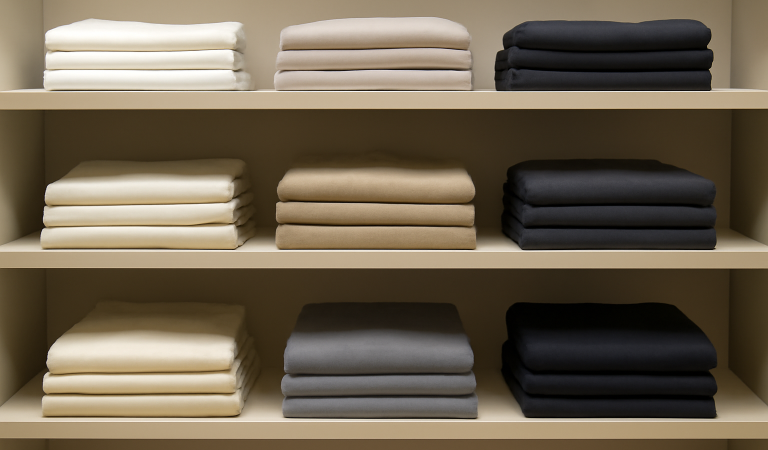 rayon de vêtements pliés sur étagères neutres