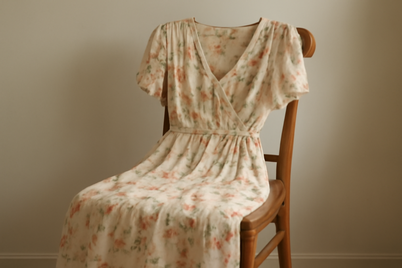 robe à fleurs légère posée sur chaise