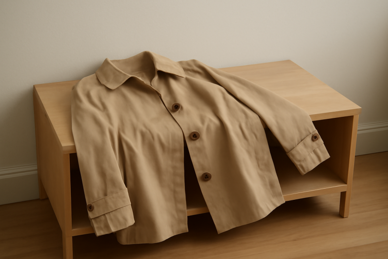 manteau léger posé sur étagère basse