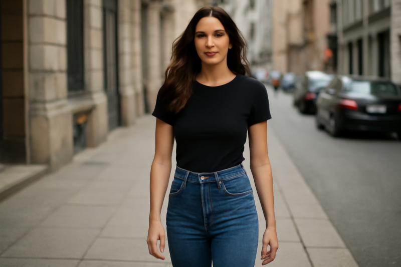 femme portant pantalon taille haute en rue