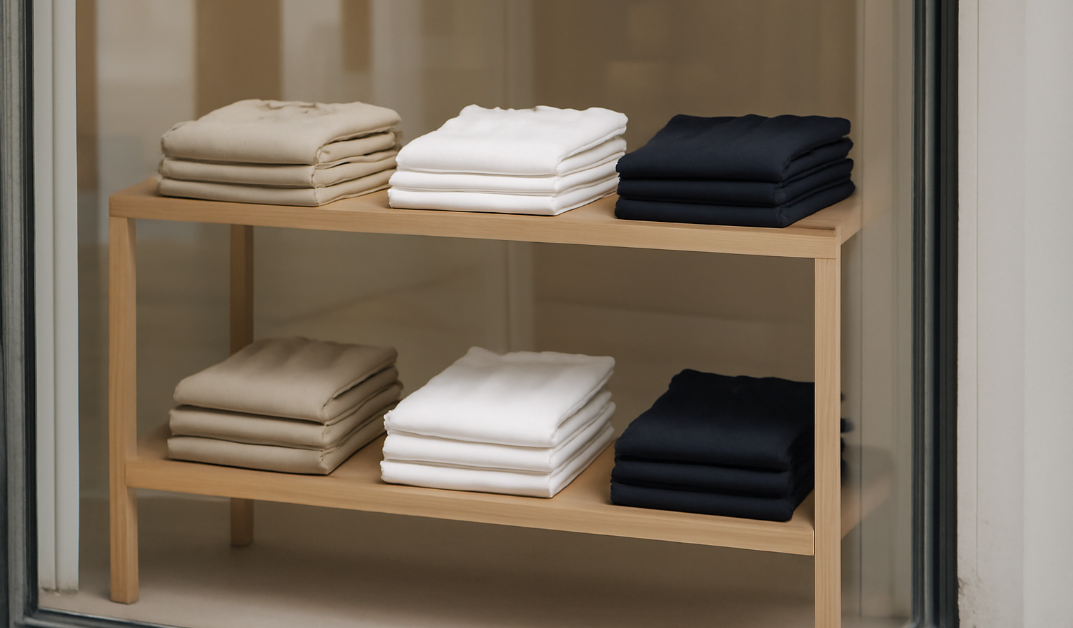 vitrine minimaliste avec basiques pliés