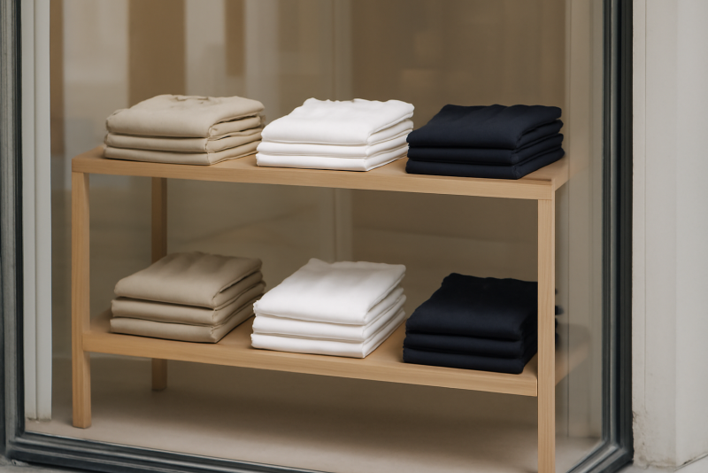 vitrine minimaliste avec basiques pliés