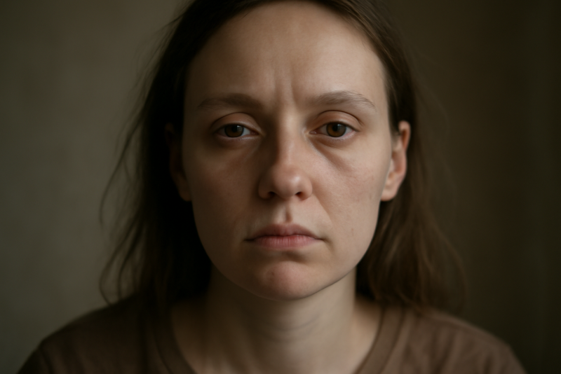 visage au teint terne sous lumière douce