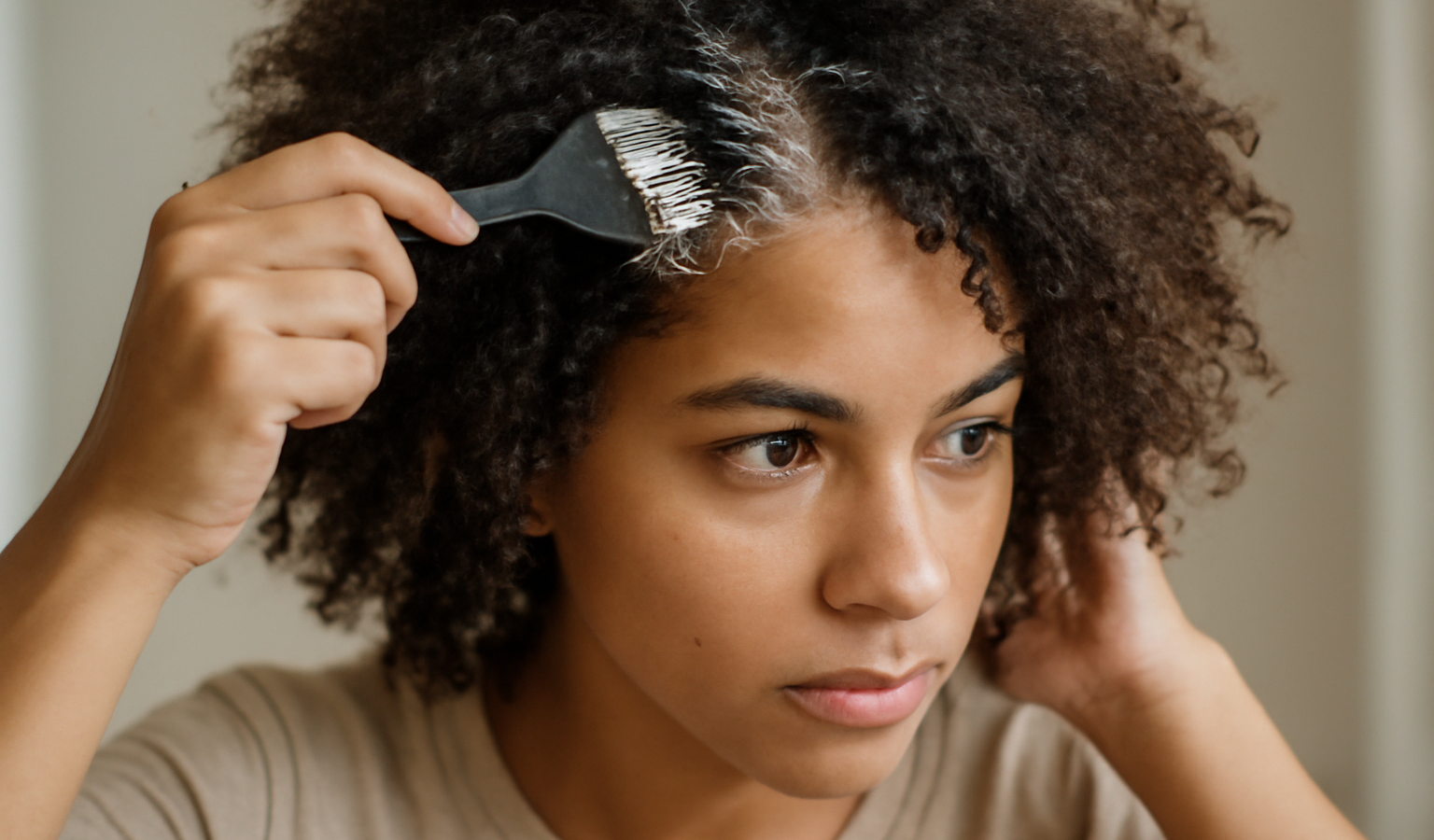 femme peignant ses cheveux bouclés cassants