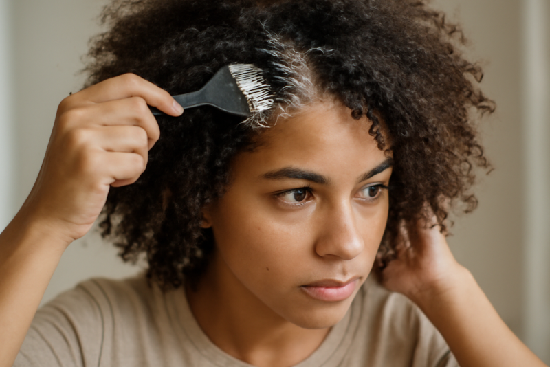 femme peignant ses cheveux bouclés cassants
