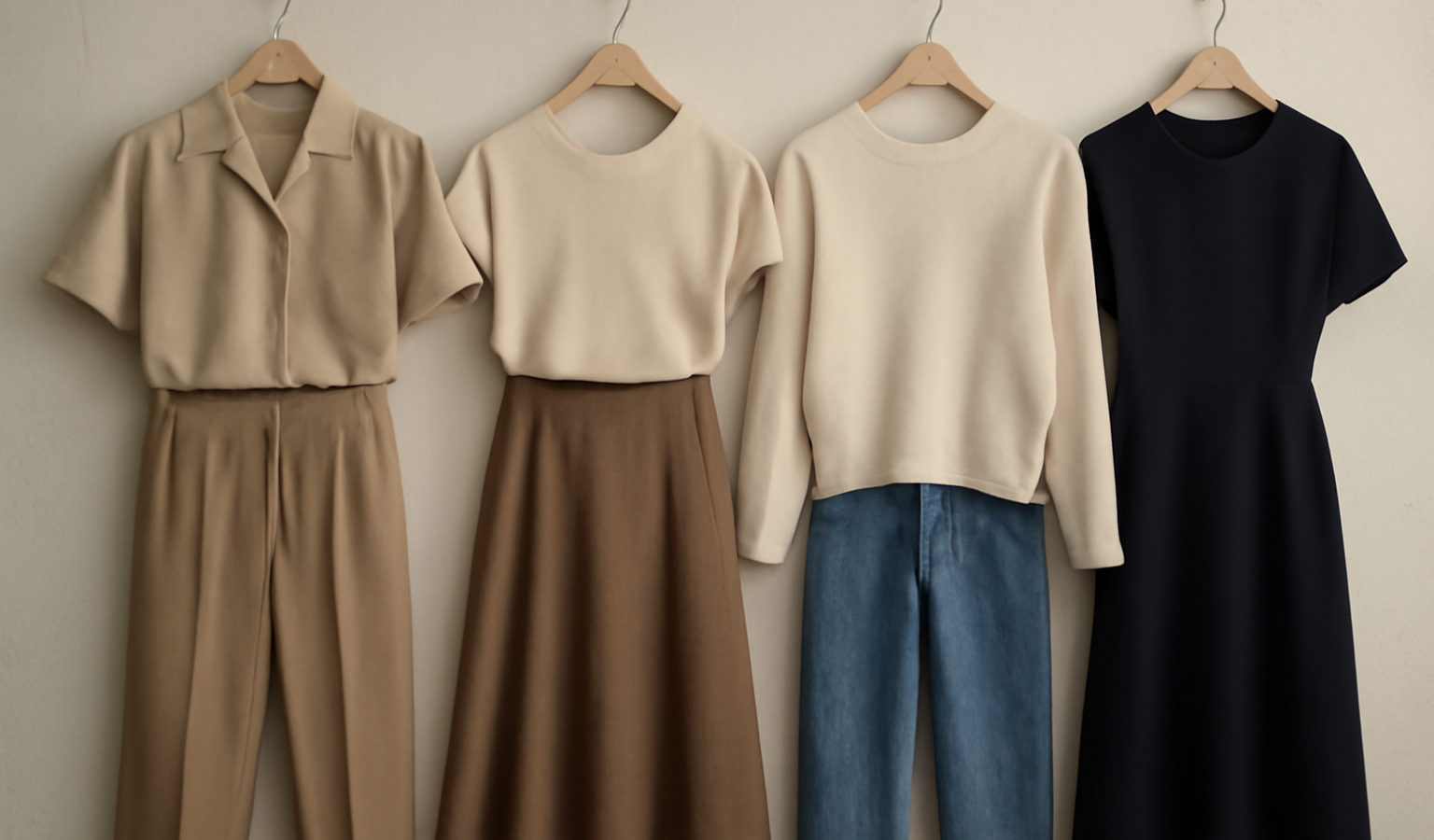 tenues rétro et minimalistes exposées côte à côte