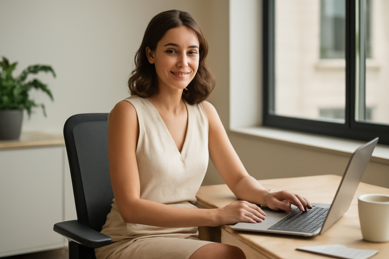 femme au bureau en tenue estivale élégante