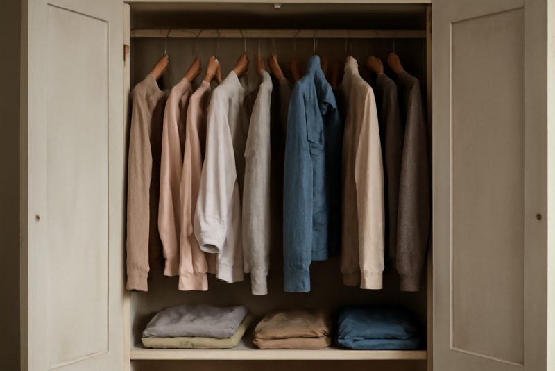 armoire ouverte montrant vetements melanges