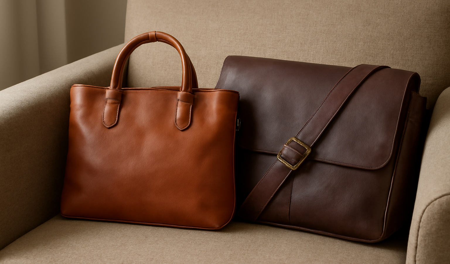 deux sacs côte à côte sur fauteuil