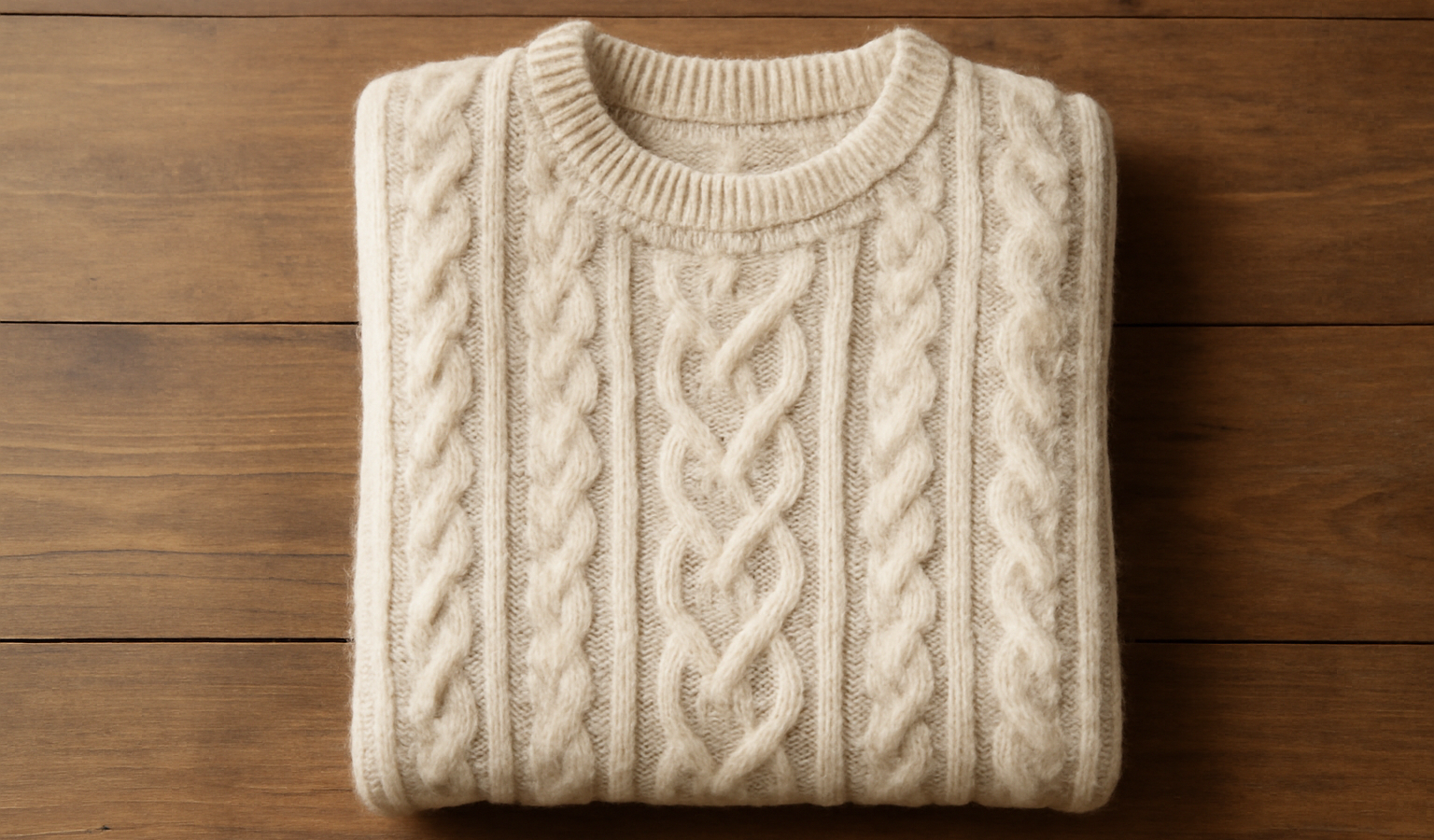pull en laine posé sur table en bois