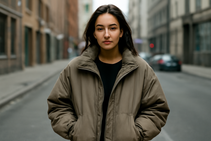 femme portant veste oversize rue urbaine
